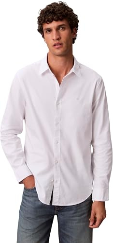 Calvin Klein Camisa Hombre Solid Oxford Classich Shirt Camisa Informal, Blanco (Brilliant White), XL