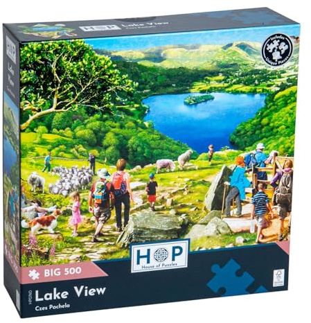 The House of Puzzles Lake View, Big 500 Piece Jigsaw | Extra Large Pieces, Artist Illustrated, Scenic Landscape, Deluxe Puzzle Gift for Adults