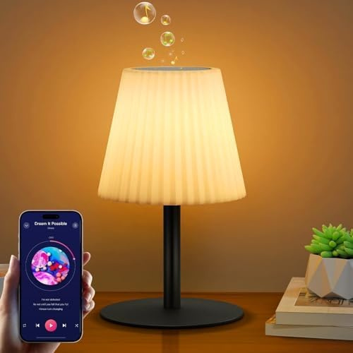 NiceBuy Shower Lamp with Speaker IP44 Waterproof, Rechargeable Cordless Table Lamp RGB Color with Remote, LED Battery Operated Lights for Inside/Outdoor Bathroom Night Light Patio