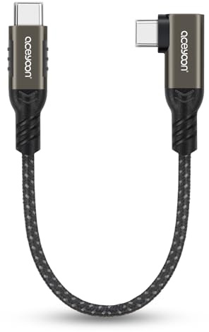 aceyoon 240W Cable USB C Corto 15cm, USB C a C Cable 5A PD Cable de Carga Rápida USB Type C ángulo de 90 Grados con E-Marker Chip para iPhone 16 15 Pro Max, para MacBook, para iPad, para Galaxy