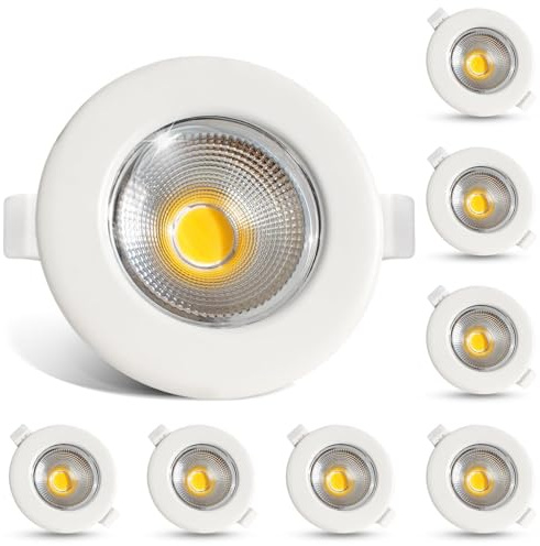 HiBay 8er LED Einbaustrahler 230V 10W COB LED Spot Dimmbar Rund Weiß Deckenspots 65-85mm Lochmaß Warmweiß 3000K 850LM für Schlafzimmer Wohnzimmer Büro