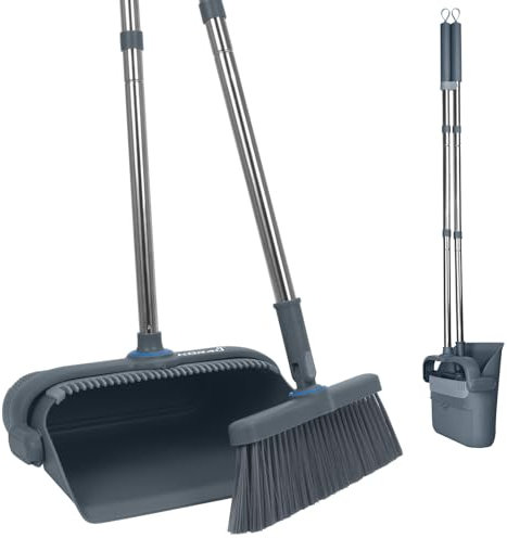 kör4u Besen-Set mit langem Stiel und Kehrschaufel - 180 Grad drehbarer Besenkopf, ergonomisch & platzsparend – für Tierhaare, Hartböden, Haushalt & Büro