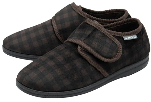 NorthSole Mens Slippers Easy Close Hook & Loop Adjustable - Brown - UK 10