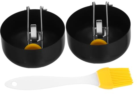 CHICAMPERA Molde para Huevos Escalfados Molde Redondo Multifuncional y Ahorro de Espacio de Acero Inoxidable con 2 Anillos Antiadherentes y Mango Plegable para Cocina