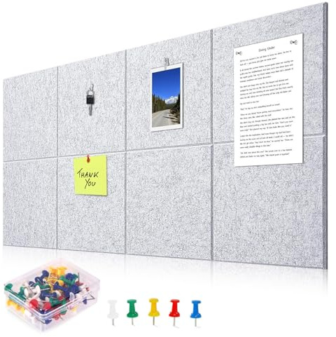 8 Pieces Felt Board, Pin Boards 30x30CM 9mm Cork Board Alternative Self Adhesive Thick Notice Pinboard Wall for Walls Office Home DIY Memo Display (Gray)