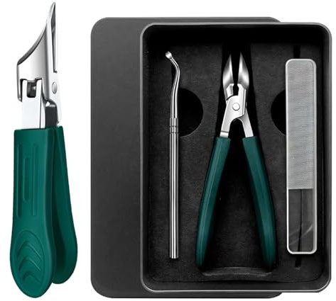 3 Stück Nagelknipser mit Adlerschnabel, Edelstahl Adler Schnabel Nagelknipser mit Abgeschrägter Form, Schräg Zehennagelknipser + Nagelfeile + Nagelzwicker für Dicke Nägel