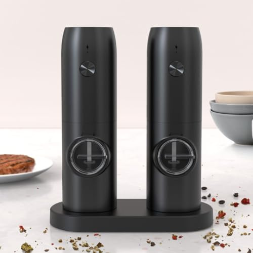 Electric Pepper Salt Grinder Mill: USB Rechargeable Spice and Pepper Set with Charging Base,Ceramic Grind and Adjustable Coarseness,Automatic Grinder for Home,Kitchen,LED Light