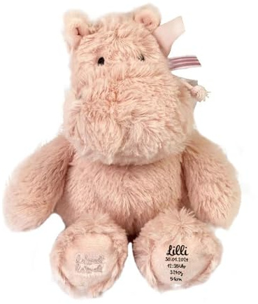 Mainely Kuscheltier Baby personalisiert, Hippo 26cm, Taufgeschenk, Geschenk Geburt Mädchen, Stofftier mit Namen, Baby Geschenk