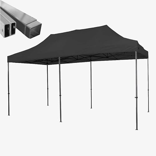 Gazebo pieghevole acciaio portatile estendibile richiudibile estensibile per fiere eventi stand chiosco tenda tendone mercato mercatino (laterali esclusi) (Nero, 3x6m)