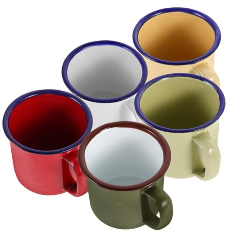 DIYEAH Lot De 5 Tasses Émaillées Vintage 100Ml Mugs Multicolores Pour Café Thé Et Expresso Faciles À Nettoyer Idéales Pour Camping Pique- Et Réunions Familiales