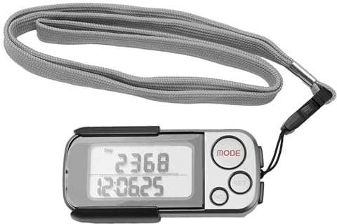 FUANA Contapassi con clip e corda di corsia, pedometro portatile per camminare, memoria 30 giorni, tracciamento kcal e km, argento
