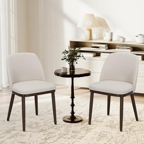 COLAMY Gepolsterte Esszimmerstühle 2er Set, Moderne Küchenstühle mit Rückenlehne, Stoffstuhl mit Holzbeinen für Esszimmer, Küche, Restaurant, Beige
