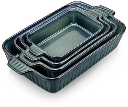 vancasso Plat à Four, Lot de 4 Plats à Gratin Grands et Petits (37, 30, 28, 24 cm), Plat à Lasagnes Rectangulaire avec Poignées, Plat en Grès Au Lave-vaisselle, Vert