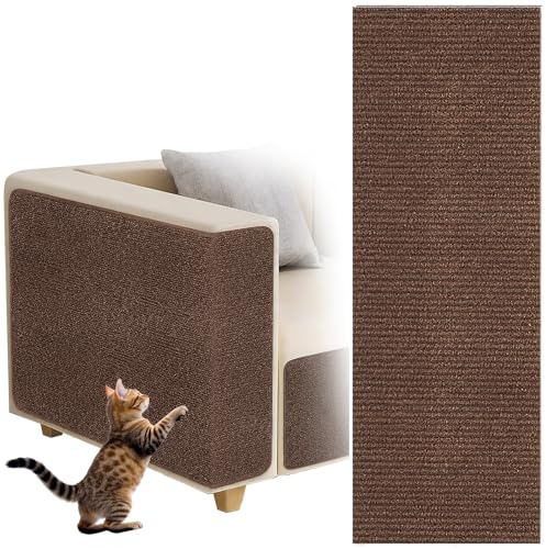 Tapis Griffoir pour Chat Auto-adhésif, dellyy Tapis à Gratter Autocollant pour Chat, Climbing Cat Scratcher, DIY Trimmable Chats Grattoir, Protège Les Tapis et Canapés (Marron, 40×200cm)