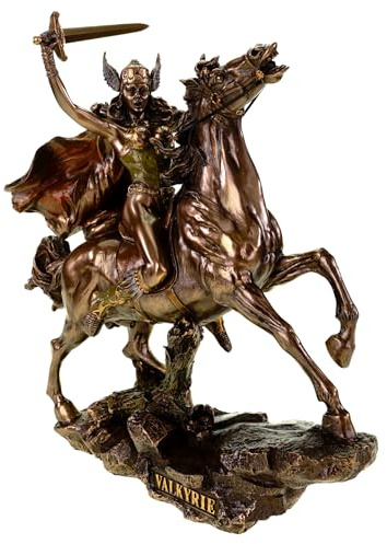 Veronese Figur Walküre auf Pferd mit Speer 28 cm bronziert Schildjungfer Odin