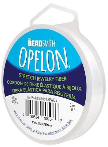 The Beadsmith Opelon Stretch Cord – Elastic Beading Fiber, White, 0.7 mm Diameter, 25 Meters (82 ft) Spool