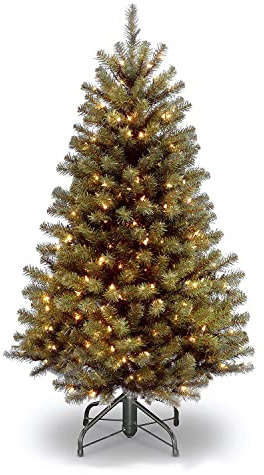 National Tree Company 4.5 ft Pre-Lit North Valley Spruce Artificial Christmas Tree, 200 Clear Lights, 398 Tips, Includes Stand, Green