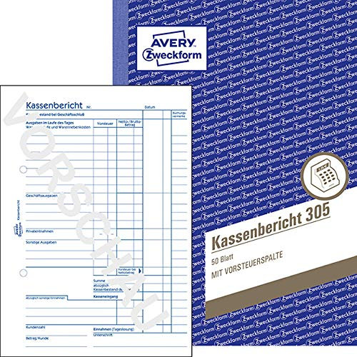 Avery Zweckform 305 Kassenbericht, DIN A5, vorgelocht, 50 Blatt, weiß (10er Vorteilspack)