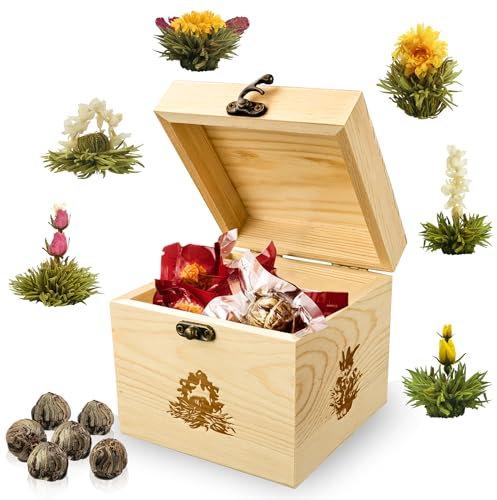 Creano Mix de Fleurs de Thé Blanc - Boîte de Thé en Bois avec 6 Fleurs | 6 Types différents