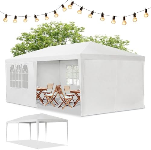 Juskys Tendone da giardino 3x6 m con 6 pareti laterali removibili e tetto - 18 m² - 12 picchetti e 6 corde - Tendone per feste giardino matrimonio gazebo da giardino - Bianco
