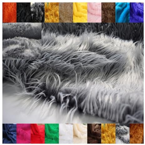 Fabrics-City weiß/grau Kunstfell Flokati Langhaarfell, zotteliges Fellimitat, Kuschelfell für Dekoration, Nähprojekte, Kuscheltiere, Webpelz, Pelzstoff, weich und warm, 55mm Stoff, 4412