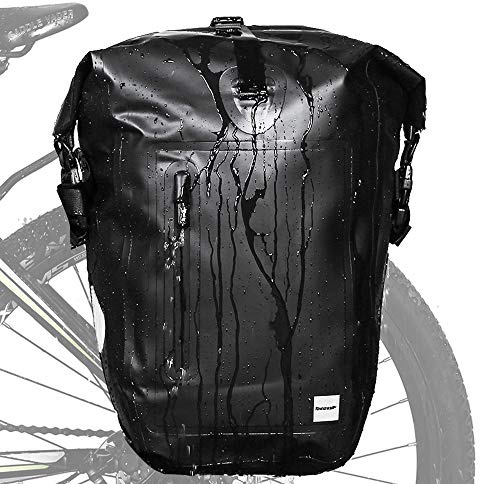 Rhinowalk 25L Fahrradtasche Wasserdicht Gepäckträgertasche Fahrrad Laptop Gepäckträger Seitentaschen Rolltop Radtasche Hinterradtasche (Schwarz)