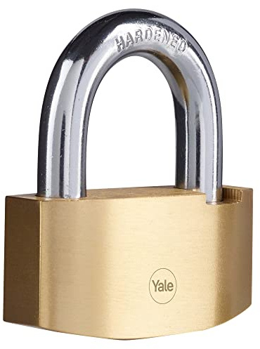 Yale Y2B/80/138/1 High Protection - Hammered Brass Padlock 80 mm - Hardened Steel Shackle - Double Lock - 3 Keys
