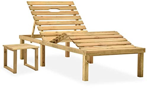 VIHHQGC Lettino da giardino in legno di pino impregnato con schienale regolabile, poggiapiedi, tavolo e supporto per telefono, occhiali da sole e bevande