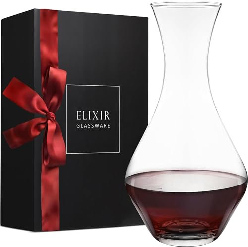 Red Wine Decanter - Hand Blown Crystal Wine Carafe - Glass Decanter Aerator for Cabernet, Pinot Noir, Bordeaux