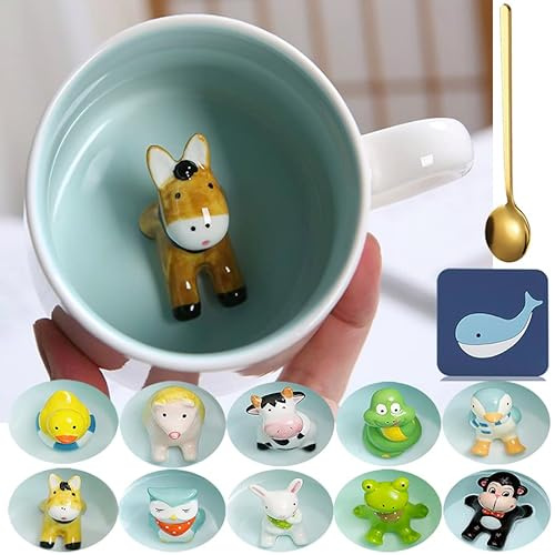 Arawat Esel Tasse Esel Geschenk 3d Tier Tassen Lustige Kaffeetasse Keramik 350 ml Teetasse mit Löffel & Untersetzer Weihnachten Kaffee Becher Süße Geburtstagsgeschenk für Freund Jungen Frauen Männer