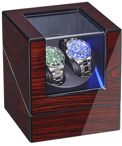 ANWBROAD Automatische Uhrenbeweger Box 2 Uhren 4 Drehmodis Uhrenbeweger LED-Beleuchtung & mit leisem Motor luxuriöser Watch Winder für Automatikuhren Mechanischen Uhrrotor Uhrenspinner JWW001Y