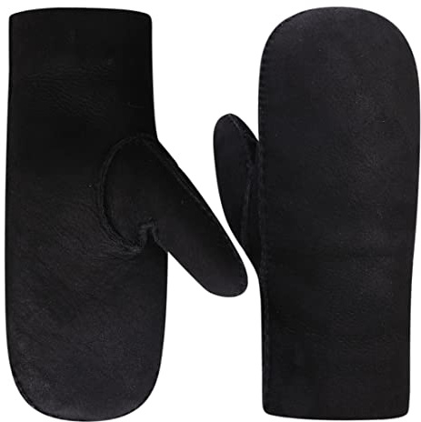 Harssidanzar Herren Winter Fäustlinge,Warme echte Wildleder Lammfell Shearling Fäustlinge Handschuhe KM044EU,Schwarz,Größe M