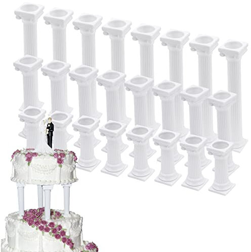 Hooshion 24 Pcs 3 Size Roman Column Cake Tiered Stands, Fondant Cakes Tier Separator Support Stand, Cake Pillars for Wedding Cakes, Multilayer Wedding Cake Decoration Support Tool Sets