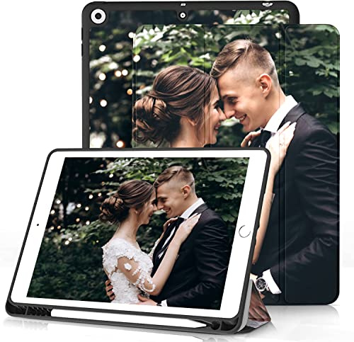 Sunrive Personalisierte hülle kompatibel mit iPad 9 8 7 (10,2,Model 2021 2020 2019, 9.8.7.Generation) Benutzerdefiniert,Trifold Ständer Schutzhülle mit Stifthalter,Etui mit Eigenem Foto Bild Text.