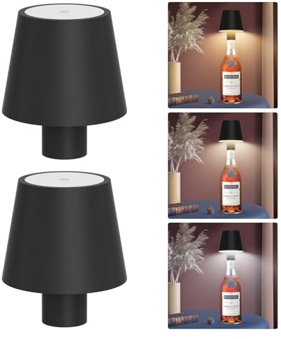 Howskys 2 Stück LED Akku Tischleuchte Dimmbare Flaschenlampe 3000k-6000k, IP54 Kabellose Touch Tischlampe für Innen und Außen, 5500 mAh Tragbare Metall für Familie, Restaurant & Bar(Schwarz)