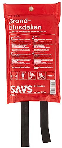 SAVS Löschdecke Küche Wohnung Büro Auto Wohnwagen - 120x180 cm - Inklusive Aufhängehaken - Glasfaser Brandschutzdecke zum Aufhängen - Brandschutz Decke Feuerdecke Feuerlöschdecke - Branddecke