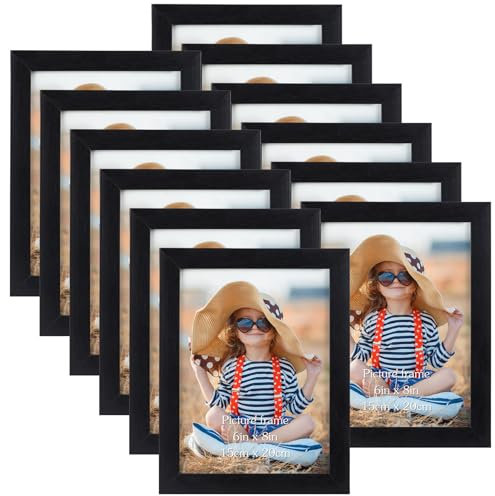 EXYGLO Black 8x6 Photo Frame Set of 12, Display 6x8 Inch Picture for Wall Hanging or Table Top Standing