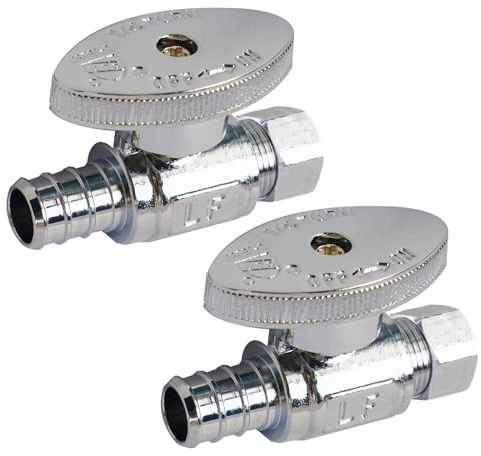 Hourleey 2 Pack Straight Stop Valve, Water Shut Off Valve 1/2 PEX x 3/8 OD Compression, Quarter Turn Chrome Plated Brass Valve for Faucets and Toilets