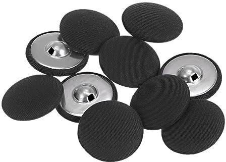 sourcing map 10 Stück 30mm Knöpfe Schwarz mit Stoffüberzug, Vintage Stoffknöpfe Bezogen Nähknöpfe Runde Retro Bastelknöpfe Metallschaft für Mantel Strickjacke Anzüge Kleider Blusen