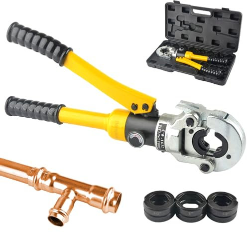 Boreykos Hydraulic Copper Tube Crimping Tool,Copper Pipe Fittings Crimping and Plumbing Tool with Crimping Dies Jaw 1/2, 3/4, 1