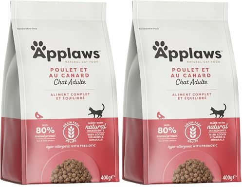 Applaws Katzentrockenfutter Adult, Huhn mit Ente, getreidefrei und komplett 400g (1 Packung) (Packung mit 2)