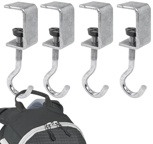 Zayin 4 Pack Desk Bag Holder Schoolbag Hooks Headphone Hanger Stand, Adjustable Metal Under Desk Clamp Hook Mount for Portable Bag Gaming Headphones Clothes Table Hook, Save Space