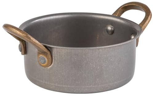 APS 40785 Serviertopf SNACKHOLDER, Edelstahl, Ø 11,5 cm, Höhe 5 cm, 0,35 Liter, Antik-Edelstahl-Look