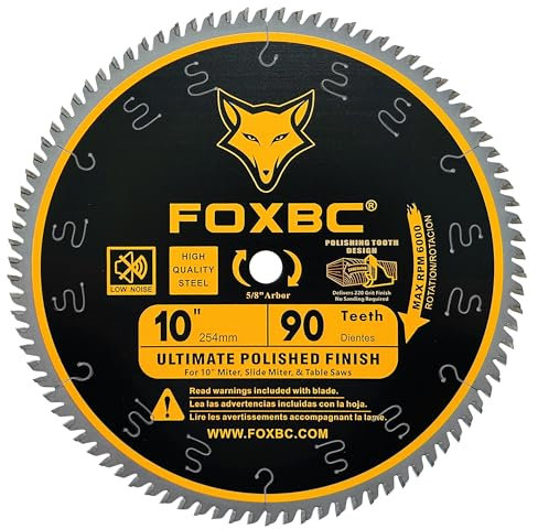 FOXBC 10 Inch Saw Blade 90-Teeth Ultimate Polished Finish Saw Blade for Wood, 5/8-Inch Arbor