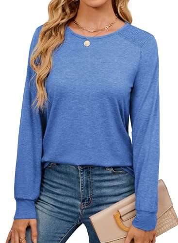 Neineiwu Damen Casual Langarm Tops Geraffte Schultern Einfarbig Strick T Shirts Blusen,XL