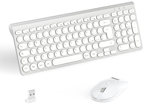 LeadsaiL Tastiera e Mouse Wireless, Ergonomica Kit Mouse e Tastiera USB Senza Fili, Silenziosa, Tastierino Numerico, 1600DPI, Layout QWERTY per Computer, Desktop-Argento