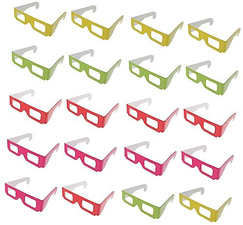 DOITOOL Lunettes 3D en Carton Multicolores 20 Pièces, Lunettes Anaglyphes pour Films 3D Et Jeux, Taille Adulte, Usage Cinéma Et Voyage, Couleurs Rouge Jaune Vert Rose