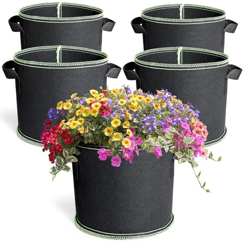 Romon Sac de Plantation, Lot de 5 Sac de Culture 11 L (3 Gallon), Sacs à Plantes Non-Tissé avec Poignées pour Légumes, Fleurs, Fruits, Serre et Jardin