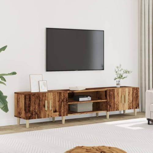Rantry TV-Schrank aus antikem Holz, 180 x 31,5 x 40 cm, aus mehrschichtigem Holz, TV-Schrank, niedriger TV-Schrank für industrielle Wohnzimmer, Möbel