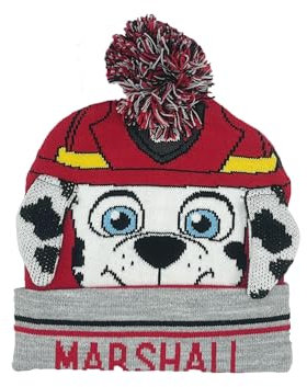 PAW PATROL Mütze Kinder | Bommelmütze | Beanie | kleine Geschenke für Jungen | Strickmütze | Marshall | Feuerwehr | Wintermütze | Winter (DE/NL/SE/PL, Numerisch, 52, Rot)